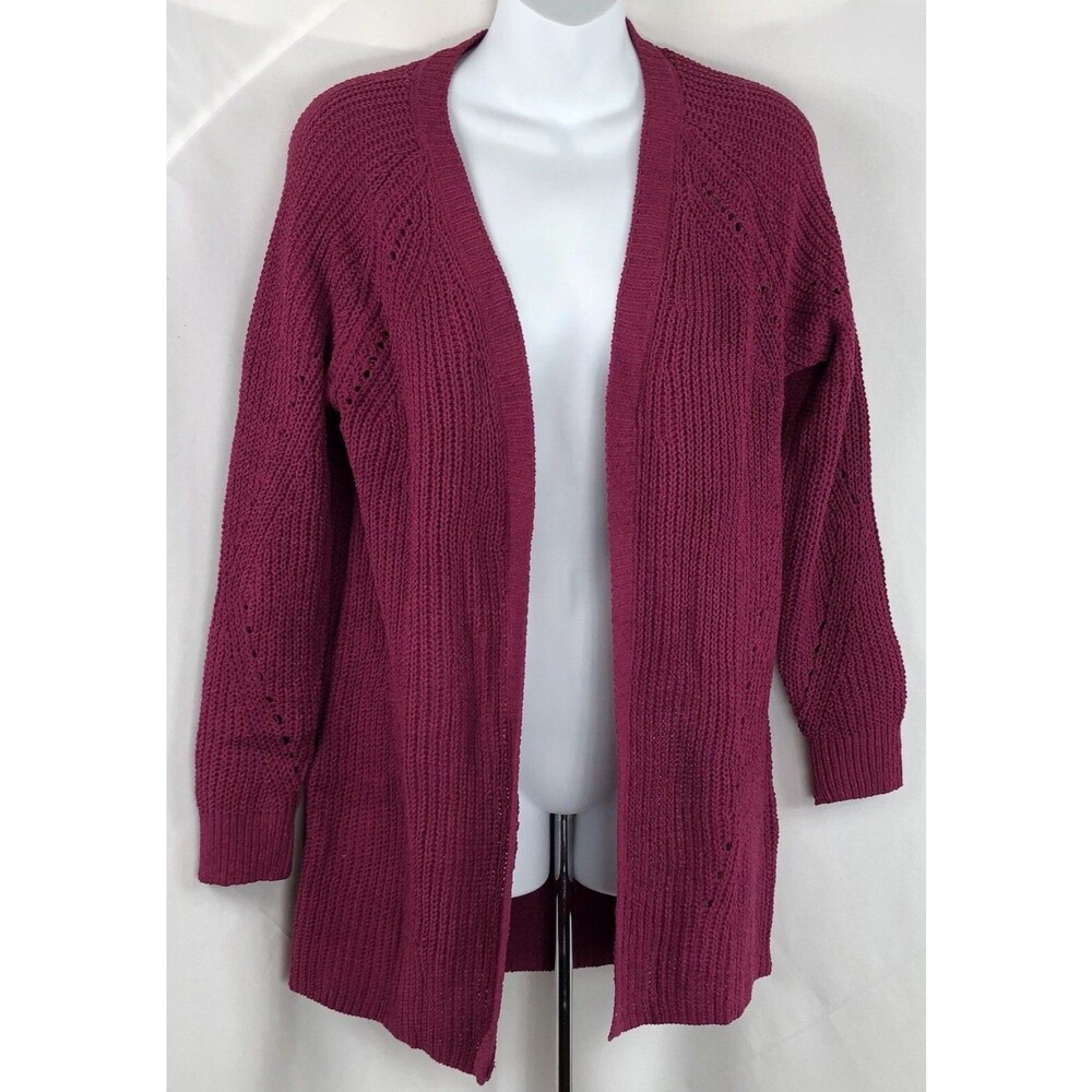 NWOT Chenille cardigan sweater M raspberry open front easy to wear comfy crochet